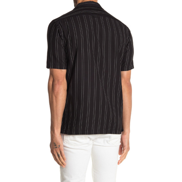 BLDWN Cabus Slim Fit Short Sleeve Sport Shirt Stripe Black Size XL - Picture 2 of 2